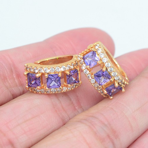 18K Yellow Gold Filled Fashion Luxury Blue Mystic Topaz Huggie Earrings Jewelry - Picture 6 of 24