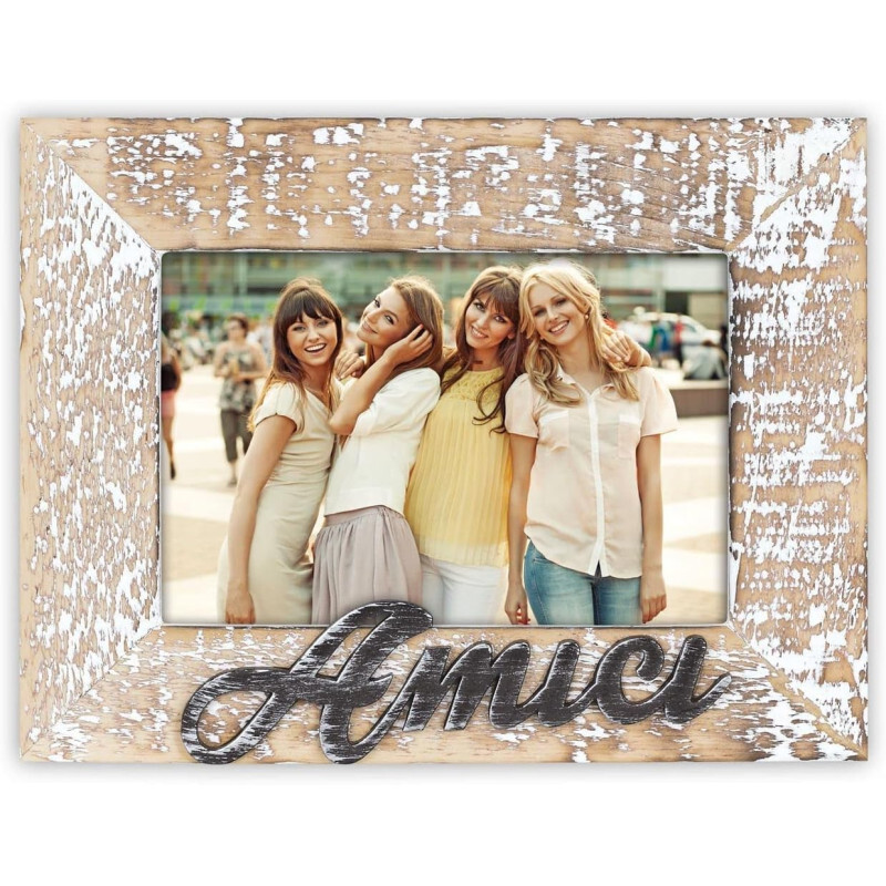 Cornice Legno Foto 10x15 Scritta Amici – Portafoto Stile Shabby Chic Regalo Perf
