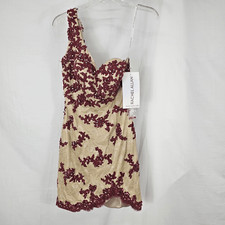 Rachel Allan Formal Dress One Shoulder Wine Latte Beaded Short Prom Evening Sz 4