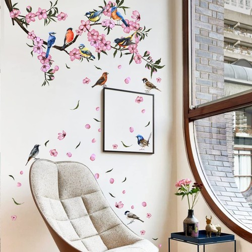 Flowers Wall Stickers for Living Room Bedroom, Vinyl Birds Wall Decals Remova... - Picture 3 of 6