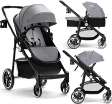 INFANS 2 in 1 Baby Stroller, High Landscape Infant Stroller & Reversible Bassine