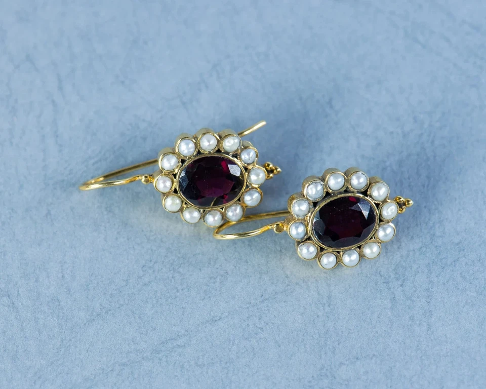 4 Ct Oval Cut Simulated Ruby & Pearl Drop Hoop Earrings 14K Yellow Gold Plated - Image 4 of 4