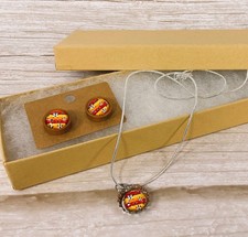 AGSD Novelty Jewelry -Mini Bottlecap Baseball Necklace and Pierced Earring Set
