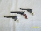 3 Vintage Marx Famous Firearms Miniature Revolvers Cap TOY GUNS 3 1/4"