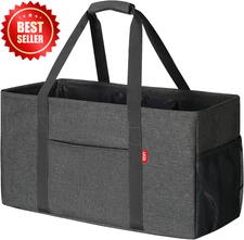 Extra Large Utility Tote Bag with Wire Frame Reinforced Sides Foldable Grocery