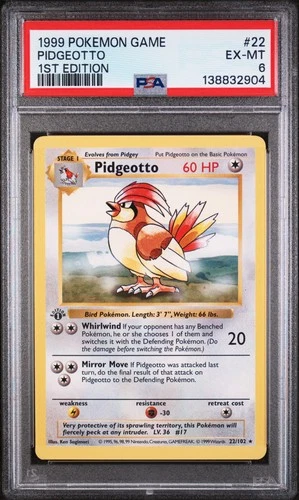 1999 POKEMON BASE SET 1ST EDITION #22 PIDGEOTTO PSA 6