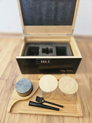 Sales!!! Hochwertige Bambus Aufbewahrungsbox mit Schloss & Magnet-Grinder