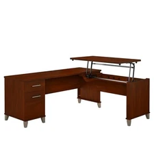 Pemberly Row 72W 3 Position Sit to Stand L Desk in Hansen Cherry
