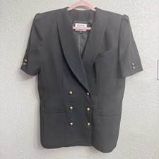 Kasper for A.S.L Blazer Women  s 14 Black Double Breasted Short Gold Buttons