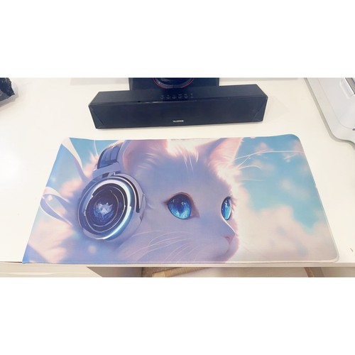 Joli tapis de souris gaming pour casque chat 23,6"x11,5" tapis de bureau antidérapant - Photo 2/5