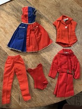 Vintage Barbie Clothes Lot Red Swimsuit Rain Coat Dress Shirt Pants