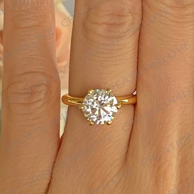 2.00CTW Round Cut Moissanite Solitaire Engagement Ring In 14K Yellow Gold Plated