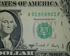 WEB NOTE 1988-A [ A..F Block , Plate 5/4 , Run 1 ] (A 01926901 F) $1 Dollar Bill