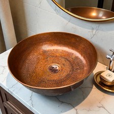 Lavello in rame martellato - lavabo rustico rotondo con vaso per bagno o cucina
