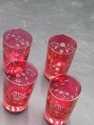 Vintage Set Of 12 Cranberry Glass Cut to Clear Etched Grape Faceted Tumblers — photo 9