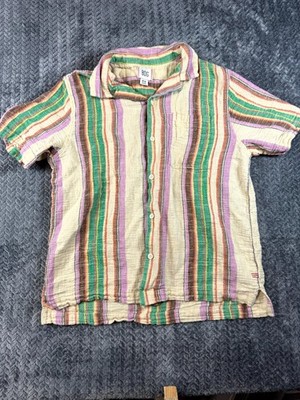BDG Shirt Mens Medium Multicolor Eli Striped Camp Collar Short Sleeve Button Up
