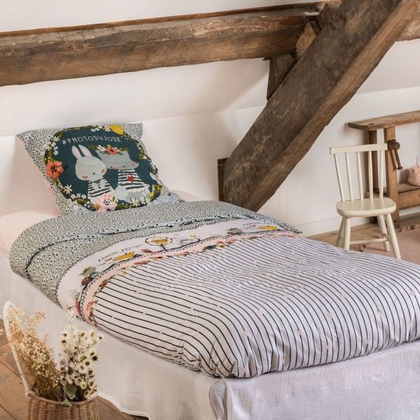Parure de lit 200x200 cm coton jardinage housse de couette 2 personnes imprimée