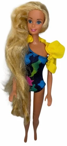 W/ SWIMSUIT & RUFFLE Vintage 1985 Tropical Barbie Doll #1017 1980s Blue Floral