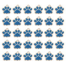 Enamel Paw Print Charms with Glitter Powder, 50Pcs Gold Tone/Blue 
