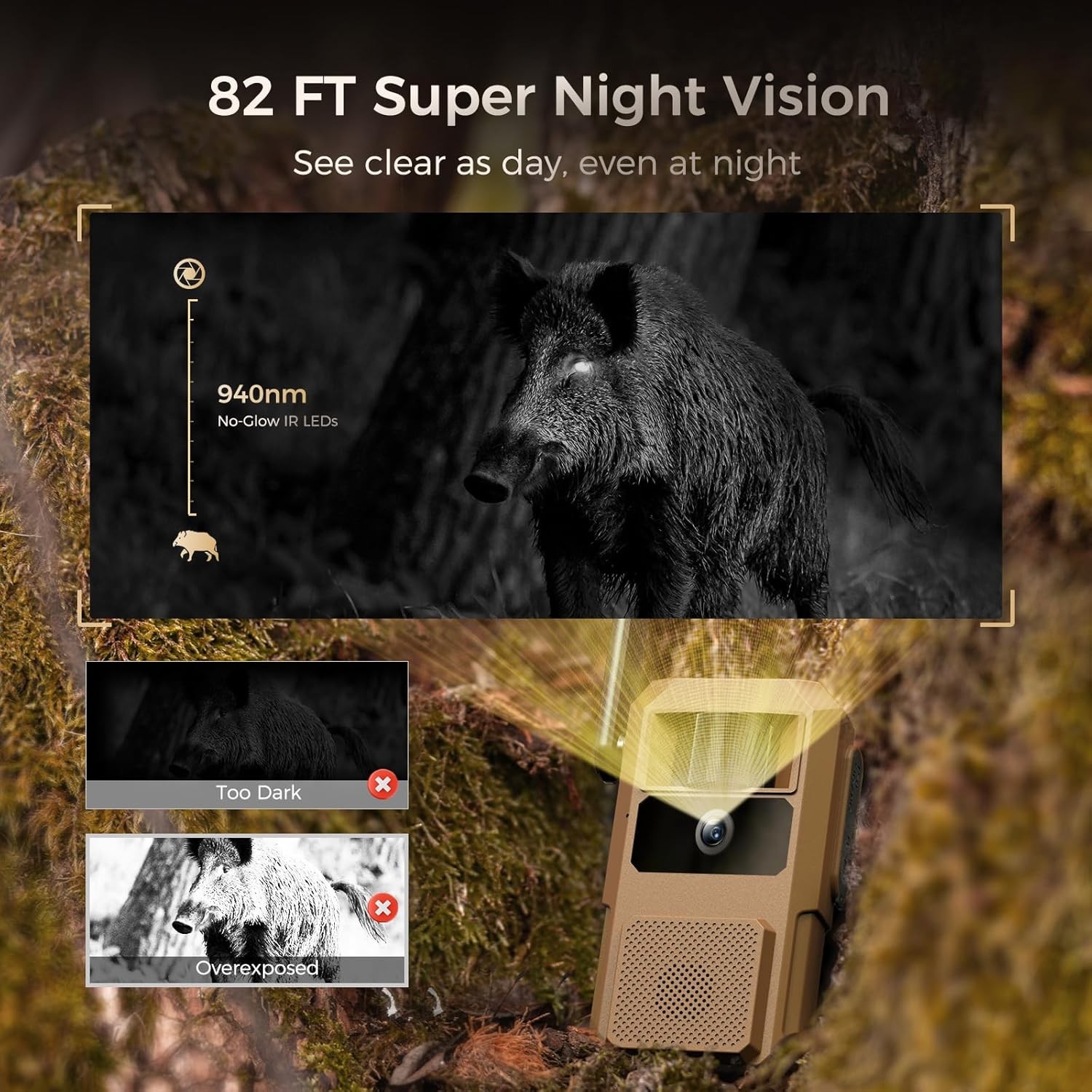 48MP Trail Camera, 2K Live Cellular Trail Camera 4G LTE Built-in-SIM 0.1s Trigge