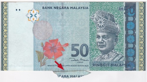 Mazuma *M5748 Malaysia Zeti $50 KQ9315213 Printed Fold Error/Cutting Error AVF - Picture 2 of 2