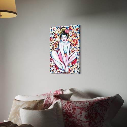 Original Acryl Gemälde Wandbild Handgemalt Frau Geisha Modern Art - Bild 6 von 7