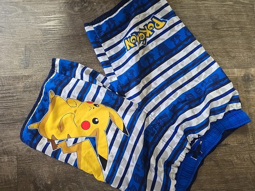Pokemon Pikachu Swim Board Trunks Blue Striped shorts Youth L 14-16 - Picture 4 of 5