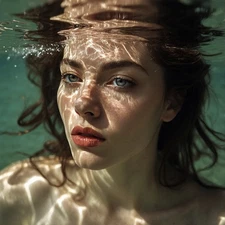 AI Digital Art – Realistic Portrait of Woman Underwater – Fantasy Ocean Light Re