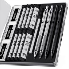 4PCS Metal Mechanical Pencils Set with Case, 0.5mm  0.7 mm Artist Pencil wit...