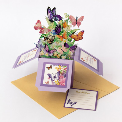3D Geburtstag Grußkarte Pop Blumenkasten mit Schmetterlingen Postkarte + Umschlag