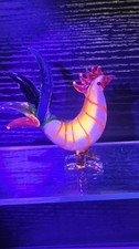 Murano Style Blown Glass Miniature Colorful Rooster Sculpture Cadmium UV Glow