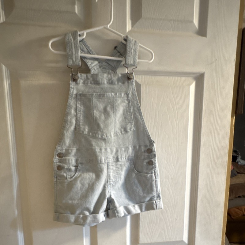 Wonder Nation Girls Light Blue Striped Denim Overall Shorts XS (4-5)