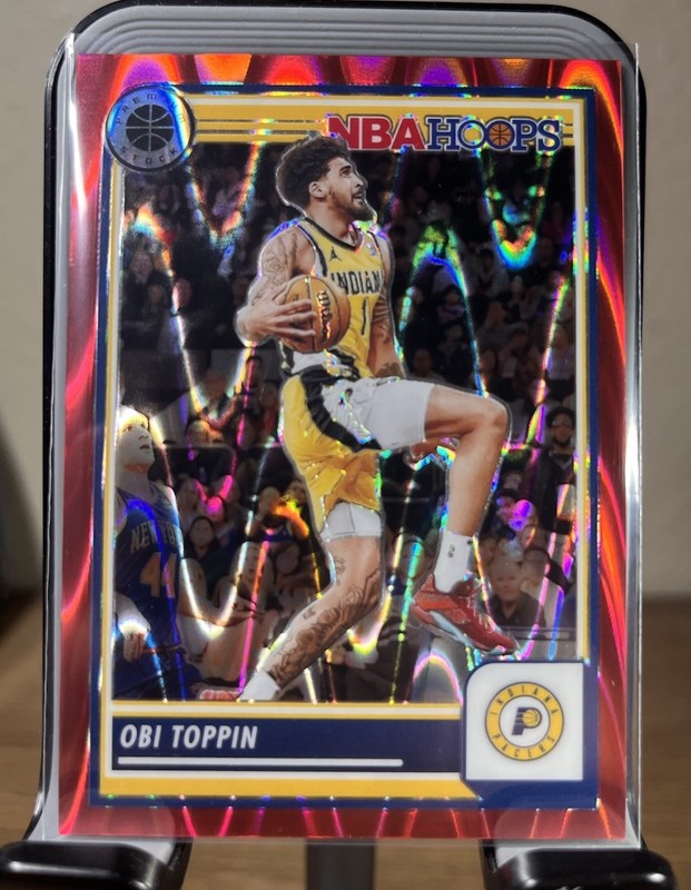 2023-24 Panini Nba Hoops Premium Stock - Obi Toppin #46 Red Seismic Prizm /199