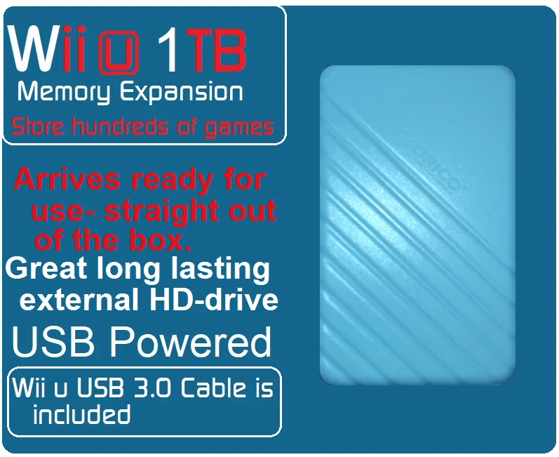 1TB External USB 3.0 Portable Hard Drive for Nintendo Wii U Store Hundreds of Ga - Image 4 of 4