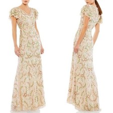 NWT Mac Duggal 10772 Embellished Beaded Ruffled Cap Sleeve V Neck Gown Sz 4