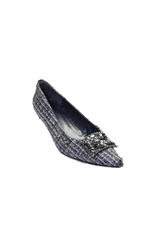 Stuart Weitzman Womens Embellished Textured Kitten Heels Shoes Navy Size 5.5M