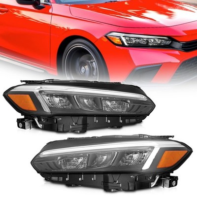 Full LED DRL Black Headlights For 2022-2023 Honda Civic 4-door Sedan L+R Pair