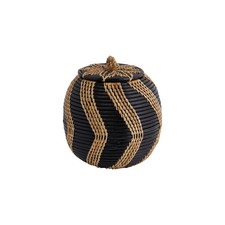 Boho Handwoven Rattan Storage Basket With Lid Natural And Black