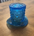 Fenton Colonial Blue Daisy and Button Top Hat Home Decor, Trinket Holder, 3"