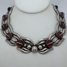 CHIC VINTAGE OLD MEXICO STERLING SILVER PURPLE GLASS STONE NECKLACE