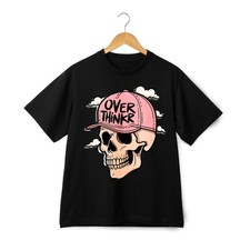 Unisex OVER THINKR Skull Graphic T-Shirt-Music Lover Statement Tee Free Shipping