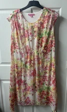 Woman Within Sheath Dress Womens Plus Size 16 W Pink Floral Chiffon Cottagecore