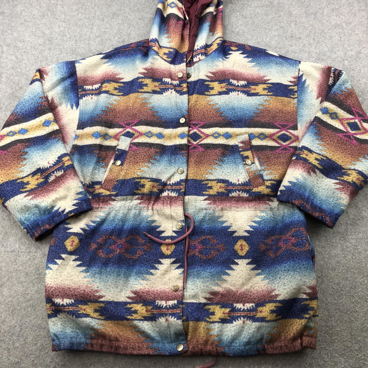 Vintage Southwestern Jacket Mens Medium Hooded Aztec Pattern Coat