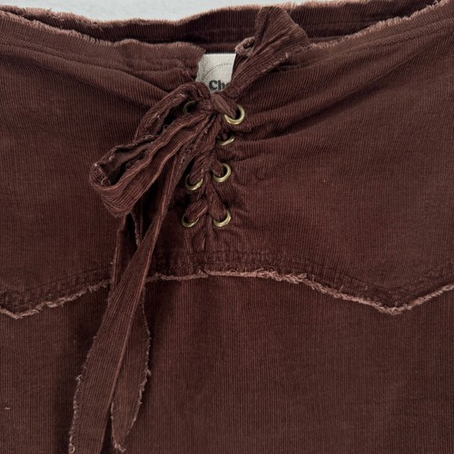 Y2K Corduroy Mini Skirt Womens S Brow Tie Raw Hemline Festival Western Hippie - Picture 2 of 7