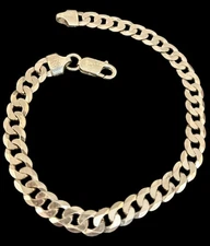 Silver 925 ITALY faceted curb chain bracelet lobster clsp 7.5” Miami Cuban 8.62g