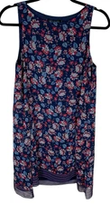Women's Max Studio Blue Floral Sleeveless Knee Length Sheer Lined Shift Dress S