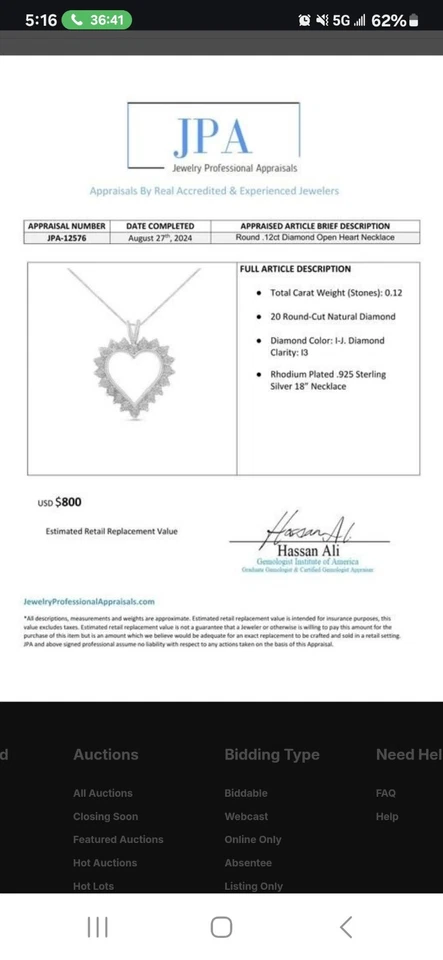 Colgante y collar con corazón de diamantes de plata enchapada en rodio Foto 2 de 2