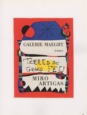1989 VINTAGE ''TERRES DE GRAND FEU'' MIRO MOURLOT MINI POSTER COLOR Art Lithograph