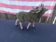 Vintage Flocked Moose with Glass Eyes & Plastic Antlers