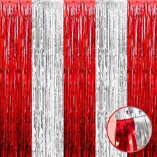 4 Pack Foil Fringe Curtain Backdrop 3.28Ft x 8.2Ft Metallic Tinsel Foil Fring...